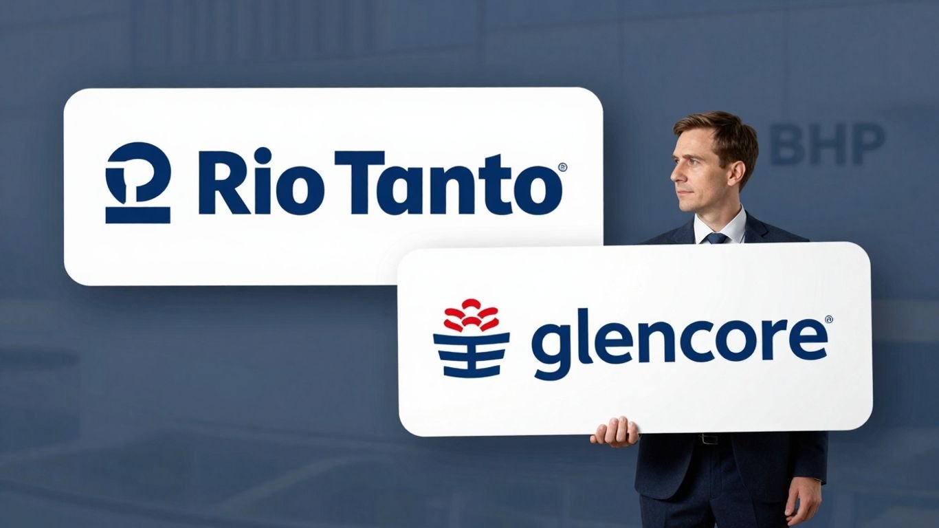 Rio Tinto and Glencore logos near BHP logo.