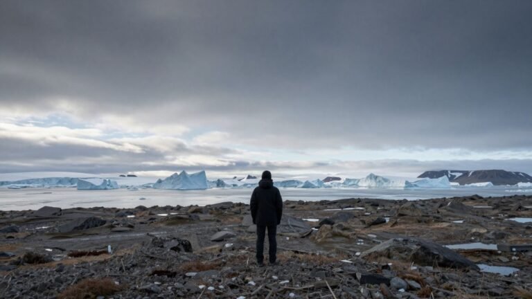 Greenland landscape with a lone figure.