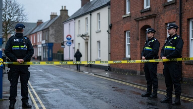 Police tape and officers at a crime scene in Coleraine.