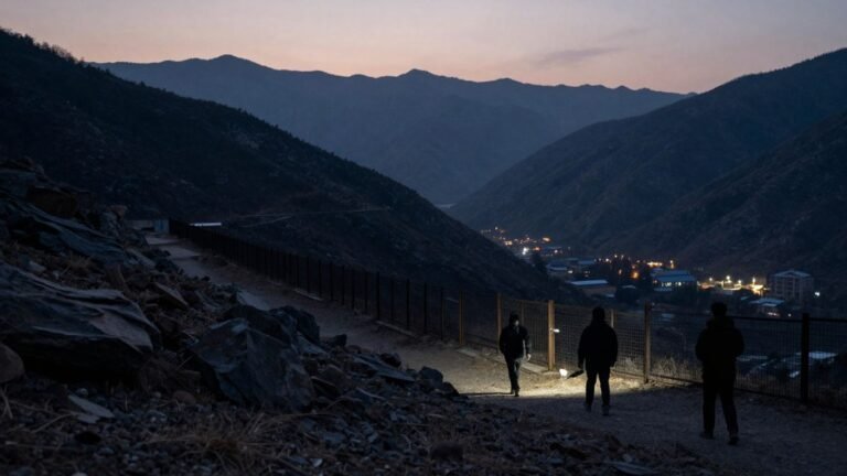 Kurdish separatists crossing a mountainous border into Iran.