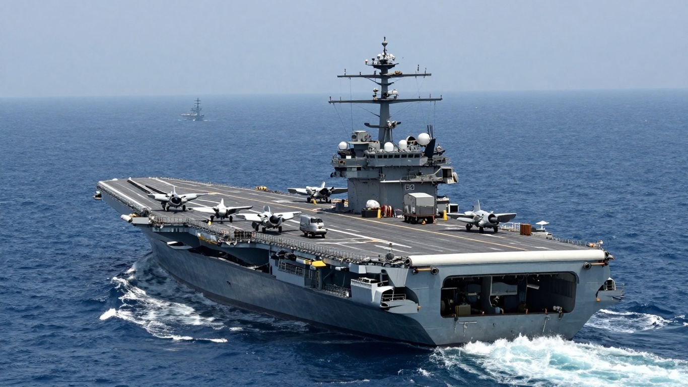 US Navy aircraft carrier USS Abraham Lincoln sailing at sea.