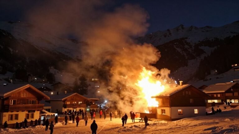 Fire engulfs building in Swiss Alps during New Year's Eve.
