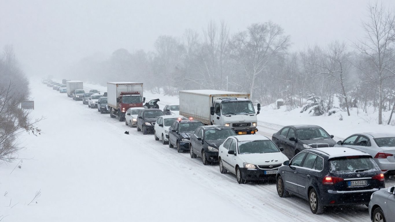 Highway pile-up during a severe snowstorm.