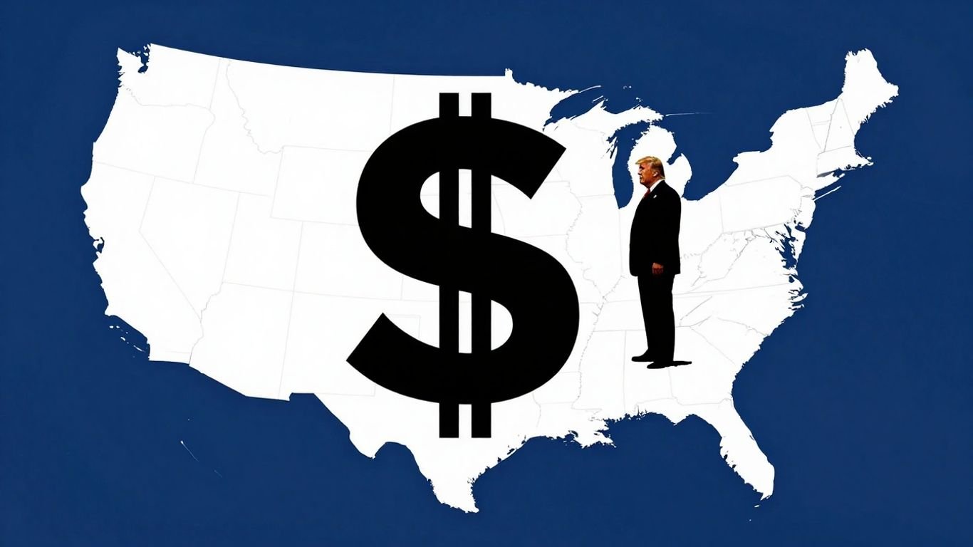 Greenland map with dollar sign and Trump silhouette.