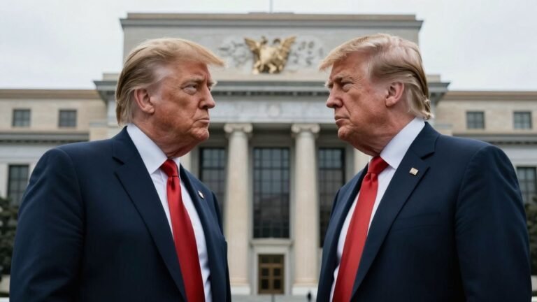 Trump and Federal Reserve building in a power struggle.