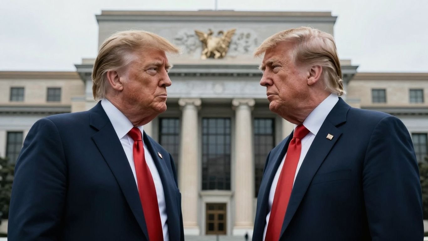 Trump and Federal Reserve building in a power struggle.