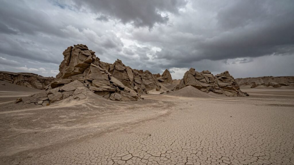 Barren landscape under a cloudy sky, symbolizing annexation.