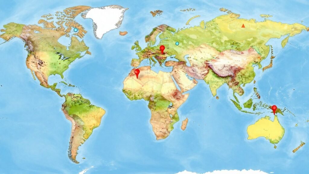 World map with pins showing overseas territories.