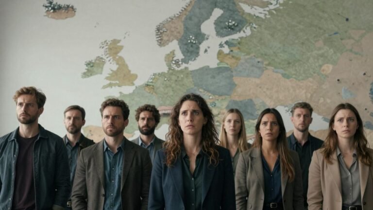 European map with people looking concerned.