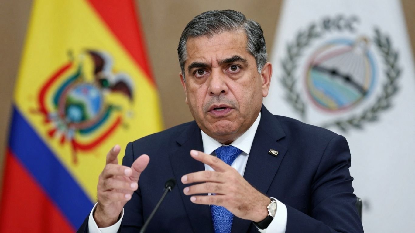 US official points, Bolivian flag, IRGC logo.