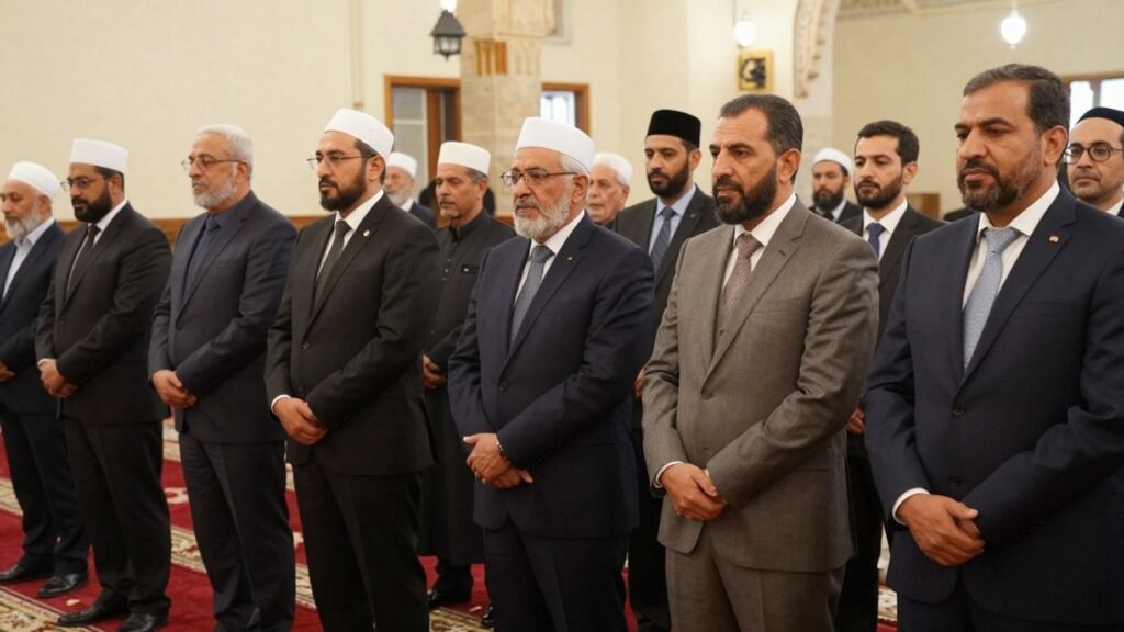 City officials and mayor at Islamic prayer ceremony.