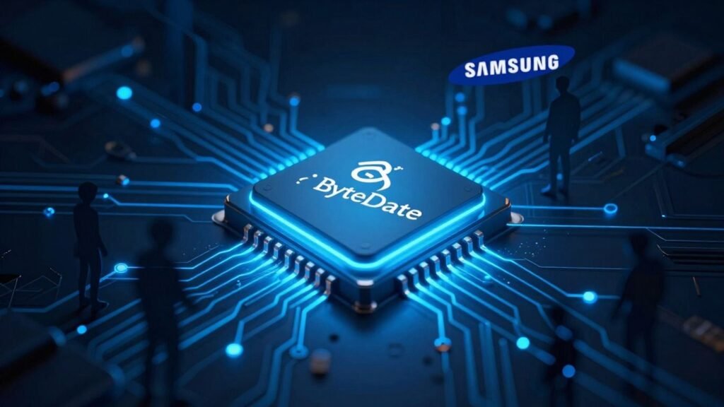 ByteDance and Samsung logos merging with AI chip