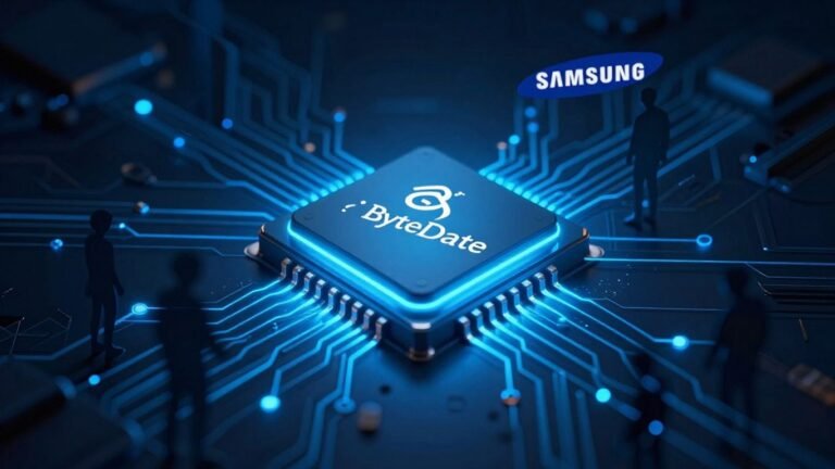 ByteDance and Samsung logos merging with AI chip