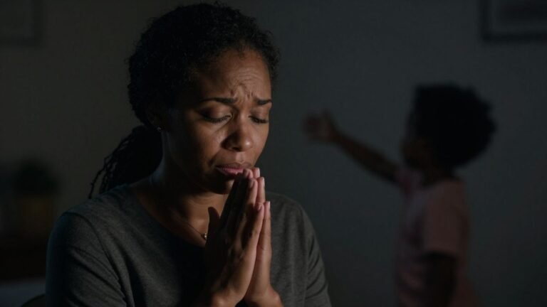 Mother praying for abducted child's safe return.