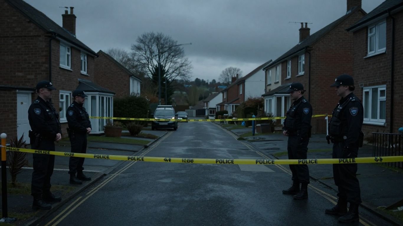 Police investigation scene in Caerphilly, Wales.