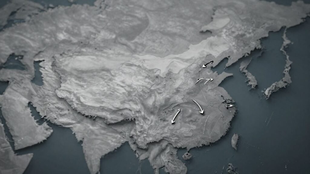 Map of Asia with China and surrounding countries.