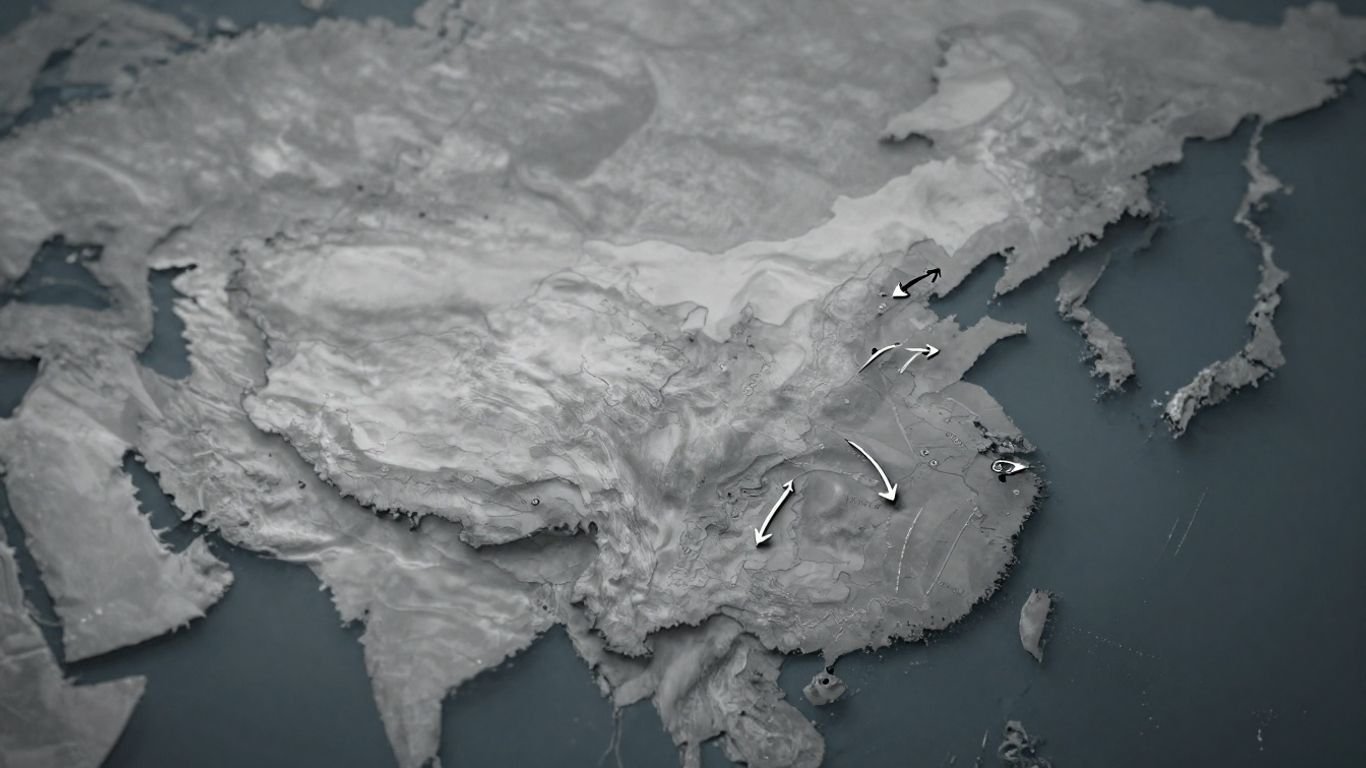 Map of Asia with China and surrounding countries.