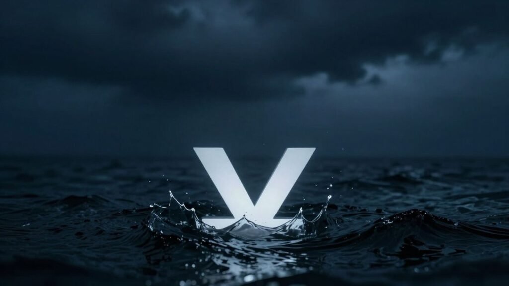 Japanese yen symbol in rough financial waters.