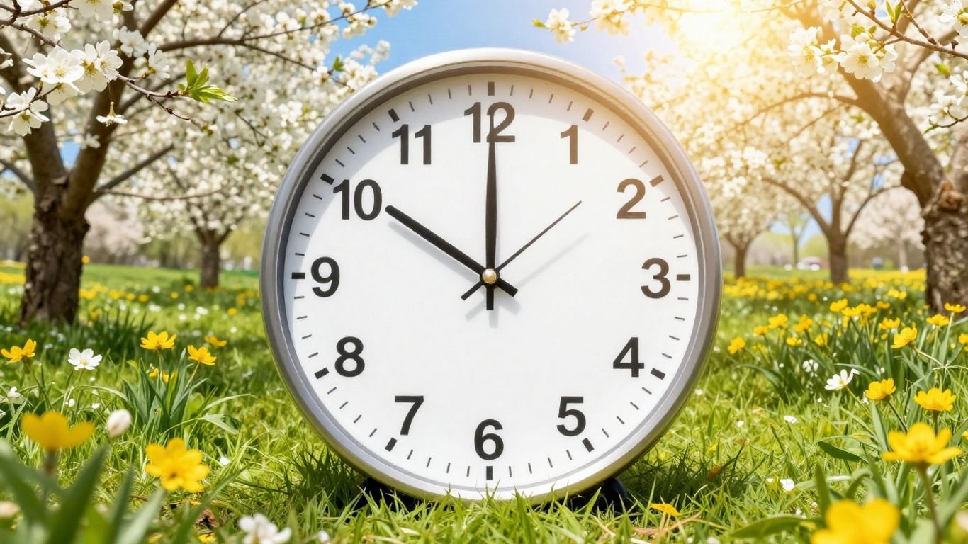 Clock hands moving forward into spring.