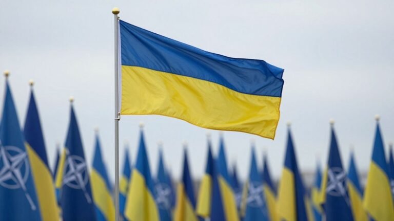NATO and Ukraine flags united, showing support and strength.