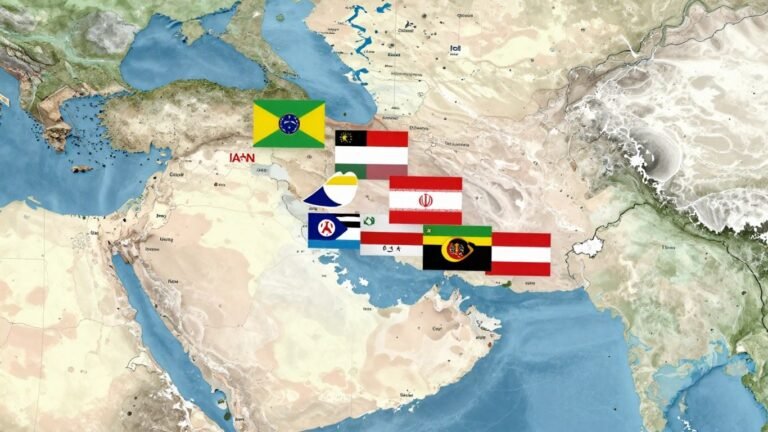 Persian Gulf map with flags, symbolizing regional relations.