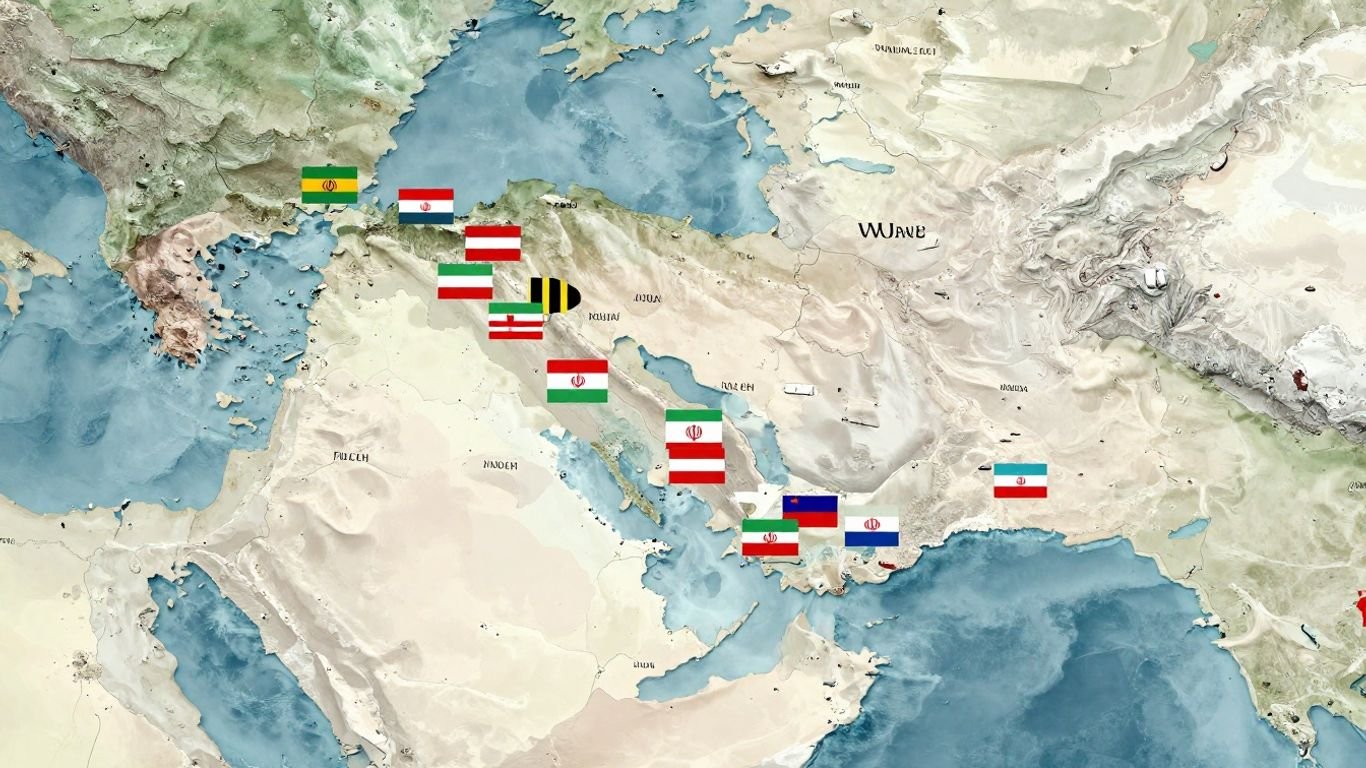 Persian Gulf map with flags, symbolizing regional relations.