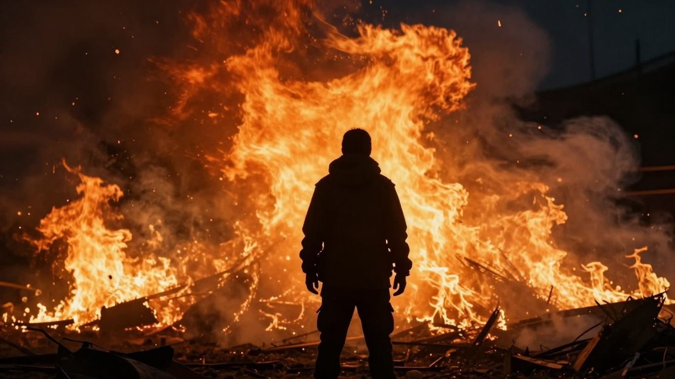 Antifa activist engulfed in flames during protest.