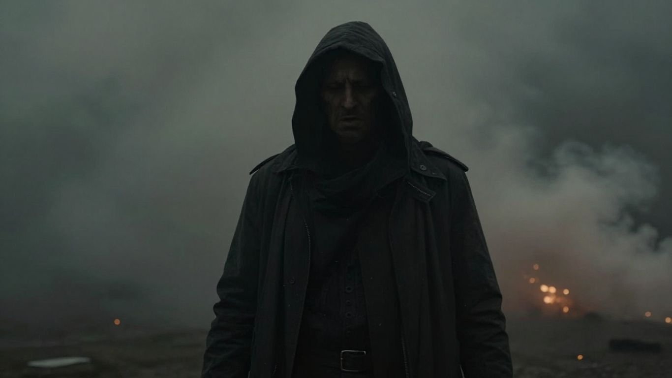 Iranian leader in distress amidst explosions and smoke.