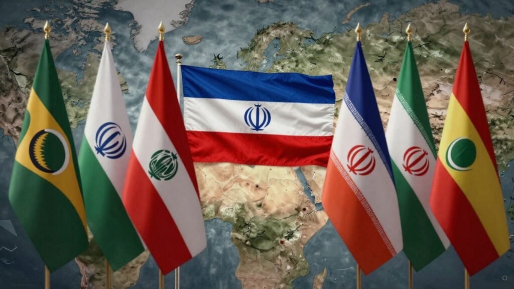 BRICS flags and Iran crisis landscape