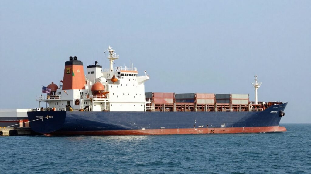 US flag near Sri Lankan port and Iranian ship.