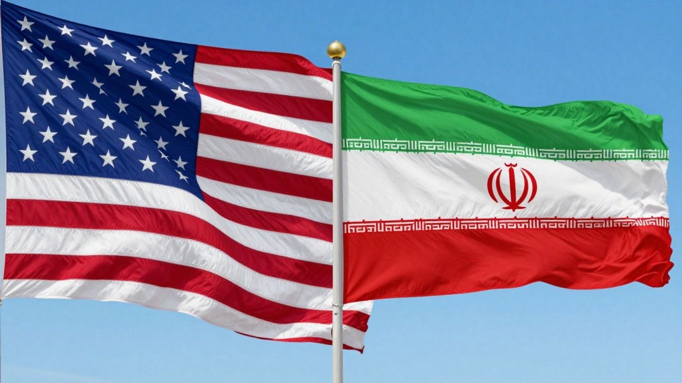 American and Iranian flags side-by-side.