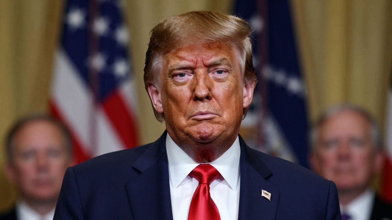 [Donald Trump] in a formal setting, looking at the camera.