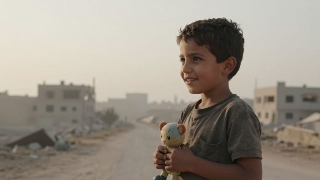 Child survivor in Gaza looks towards a hopeful future.