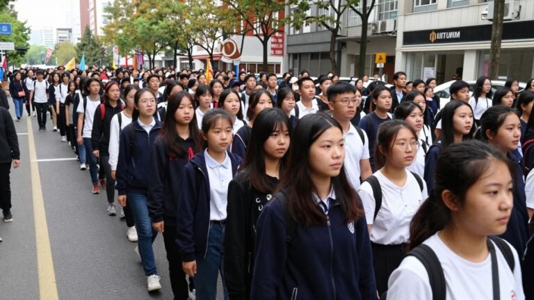 Venezuelan students marching in a large street protest.