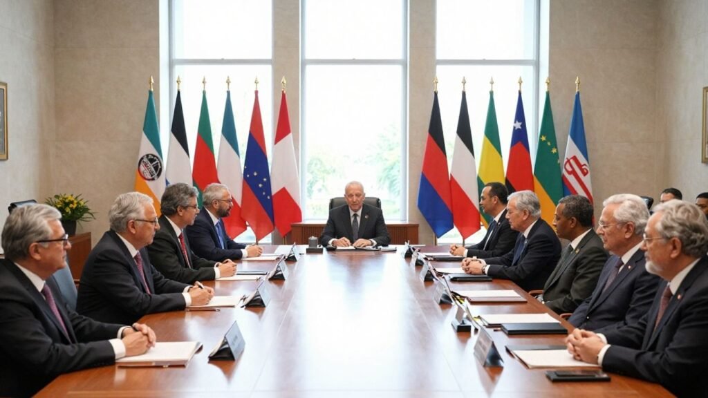 World leaders meeting at a global summit.