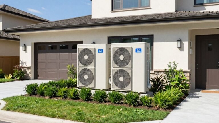 Modern home with visible outdoor heat pump unit