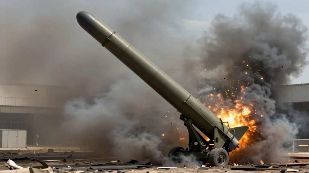 Patriot missile system near explosion site