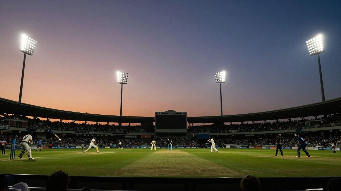 T20 cricket match action at a stadium.