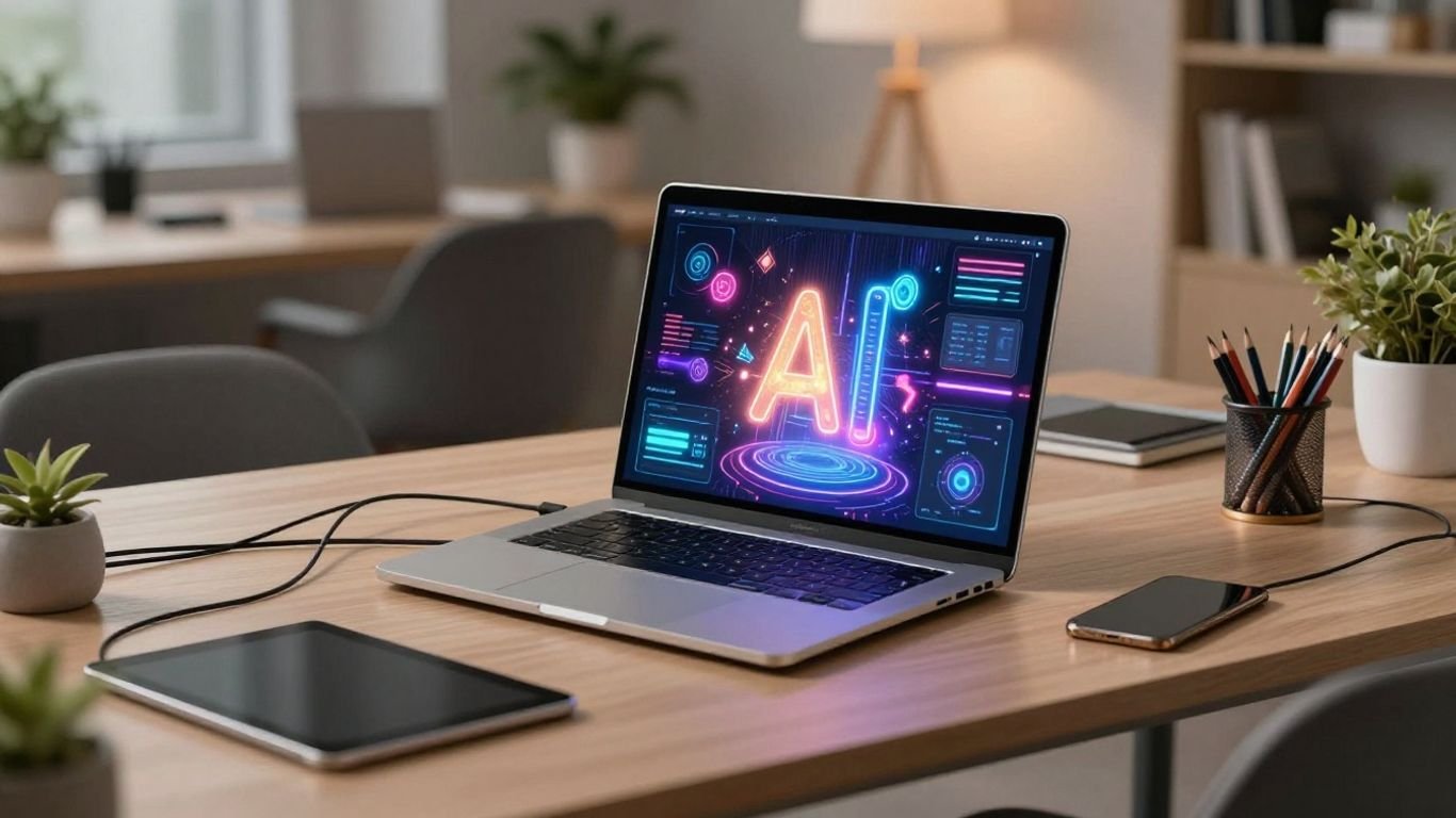 Person working with AI-generated digital art on laptop