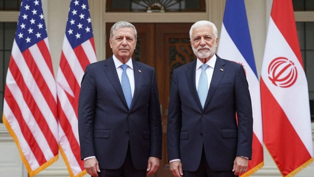 US and Iran diplomats shake hands in Islamabad.