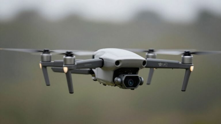 Drone flying, family crest visible on casing.