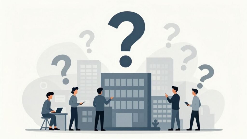 Commvault building with a question mark above it.