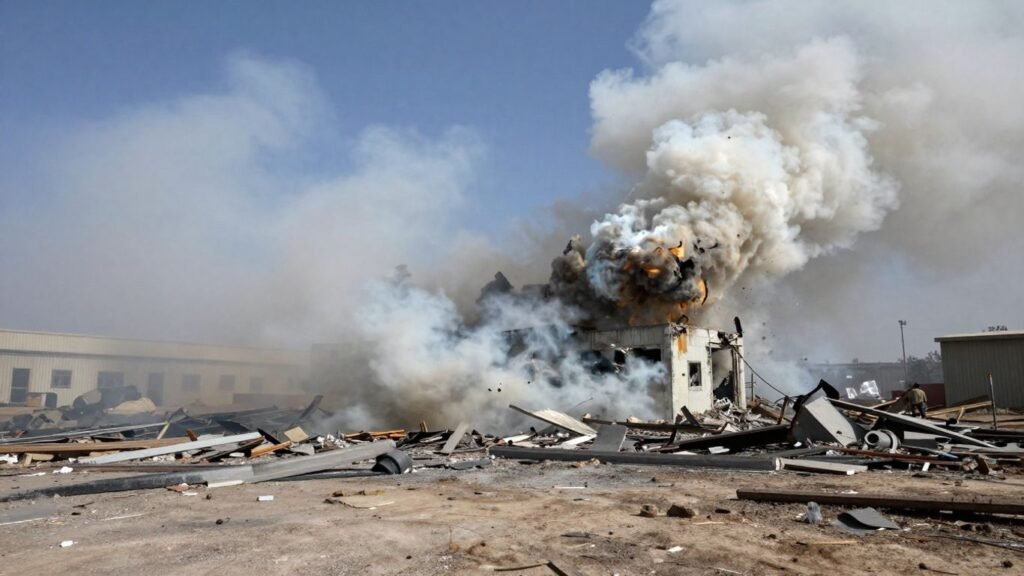 Explosion aftermath at a US military base.
