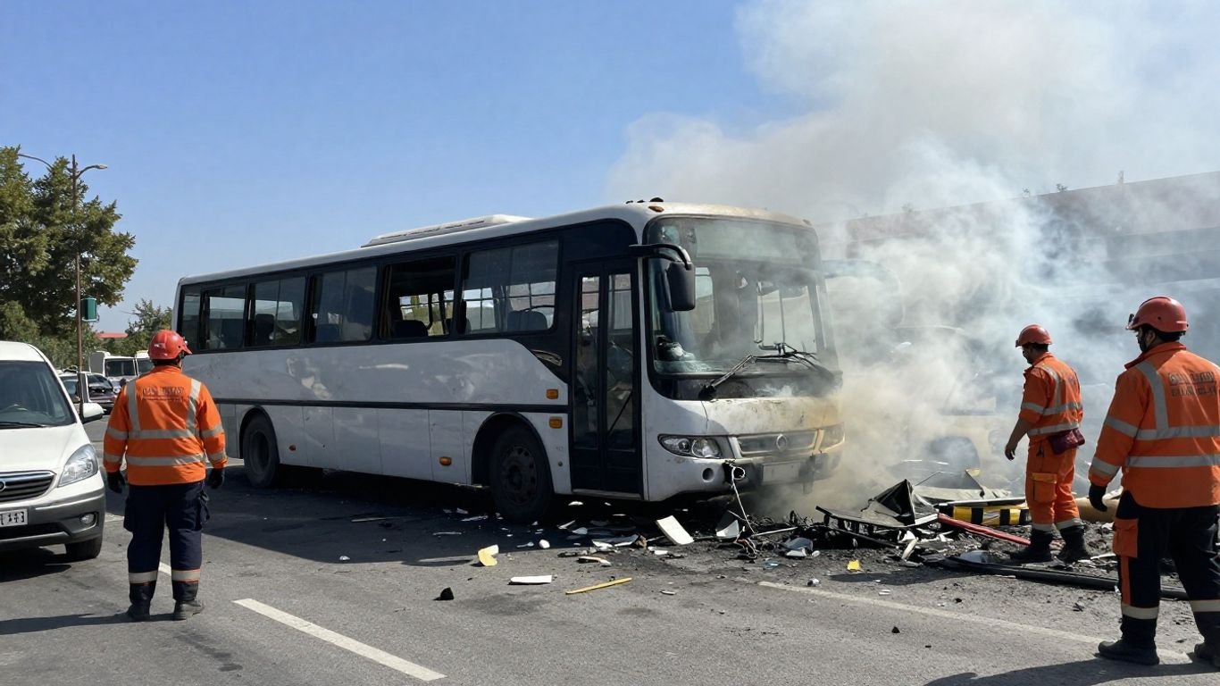 Damaged bus after a deadly bombing in Colombia.