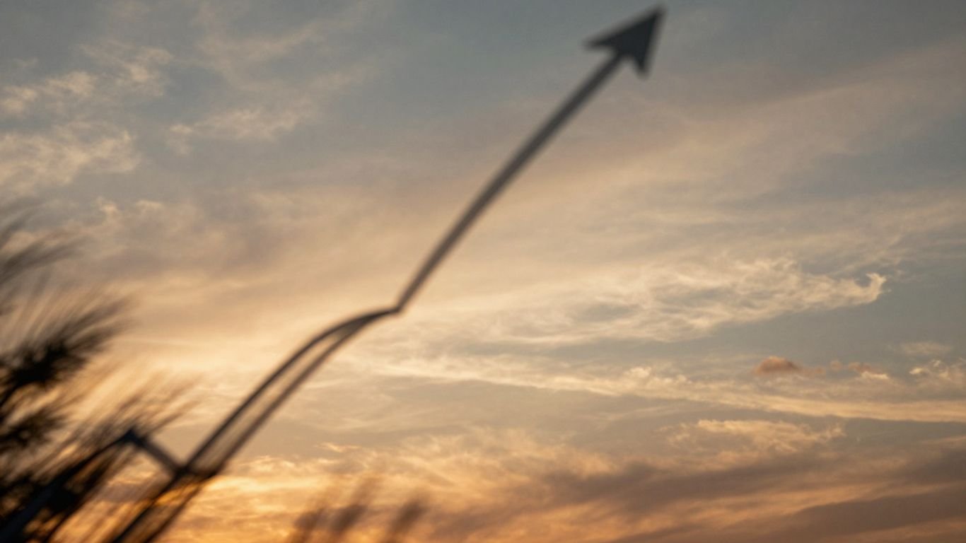 Upward trend visualization with economic activity hints.