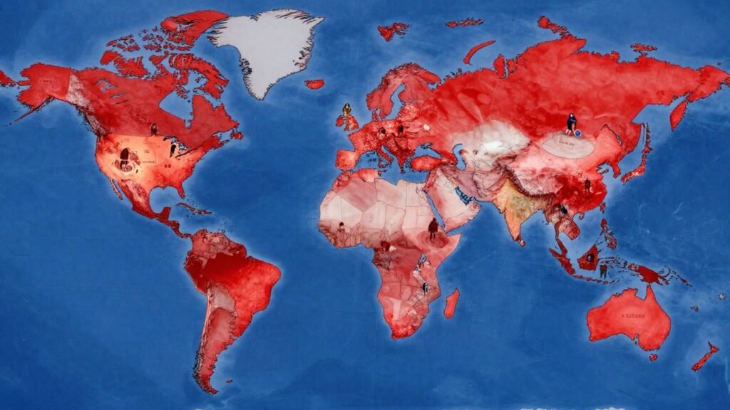 World map showing cancer rates by country.