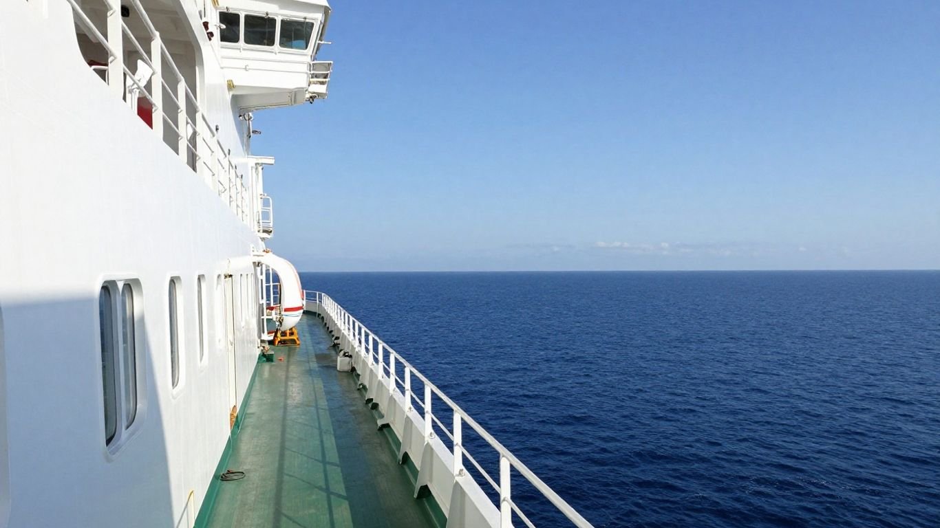 Cruise ship sailing on the ocean.