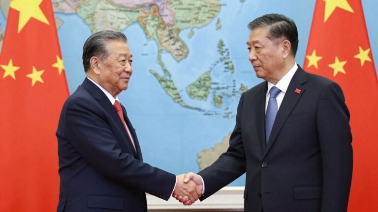 Vietnamese and Chinese leaders shaking hands.