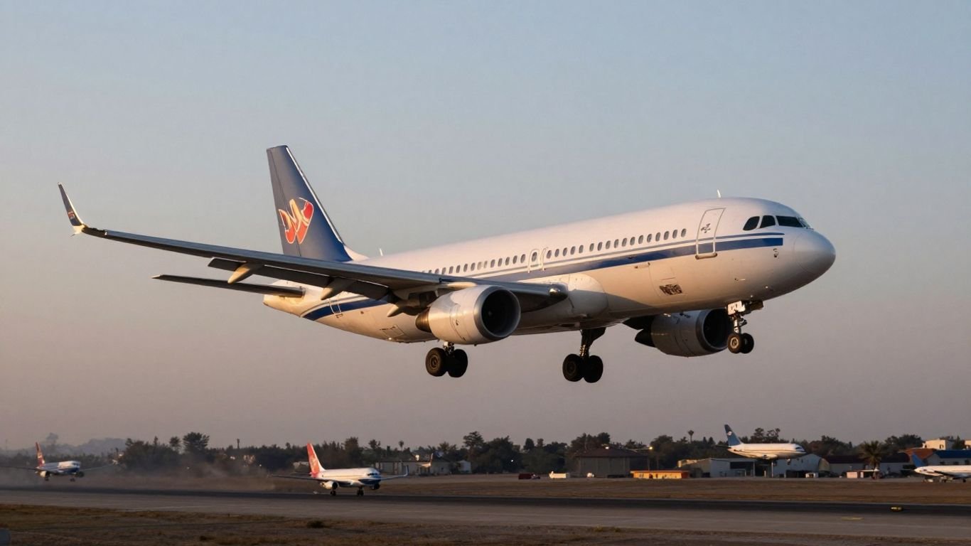 Airplane flying over Syria, busy skies