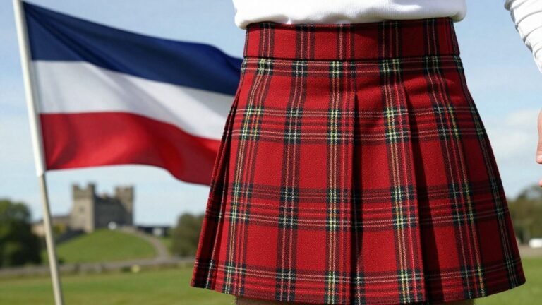 Scottish kilt pattern with flag and castle.